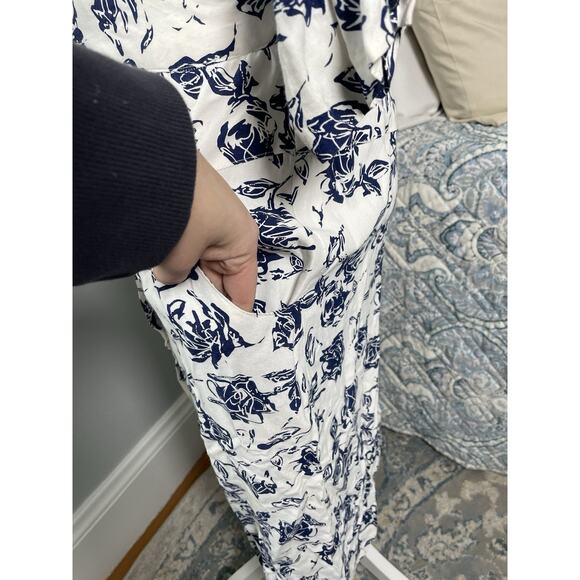 Vintage 80s Midi Shirt Dress Navy Floral Old Money Natutical Cottagecore Prep 12 - Picture 6 of 16